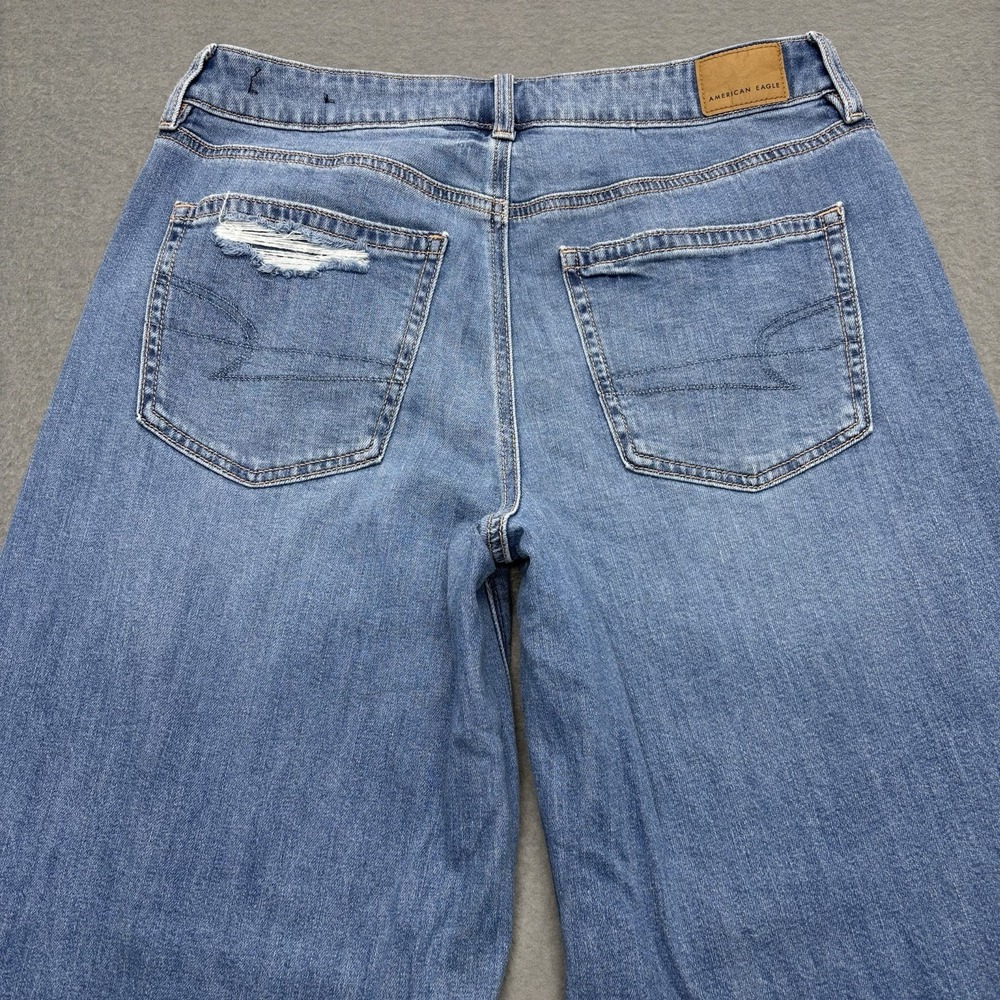 American Eagle Low Rise Baggy Jeans Wide Leg Womens 8 Short Blue Stretch Y2K - Picture 13 of 16